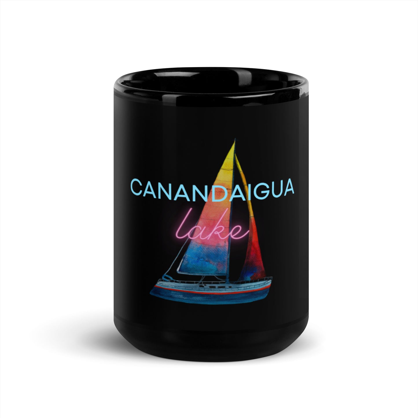 Black Glossy Mug - Canandaigua Lake Sailboat 2