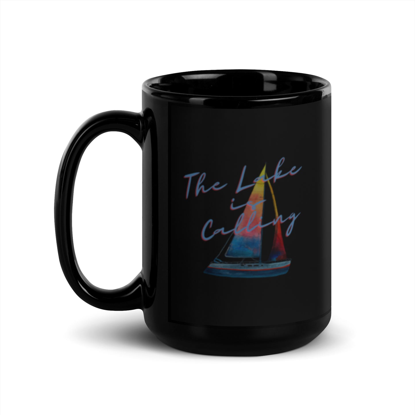 Black Glossy Mug - The Lake is Calling Sailboat 2