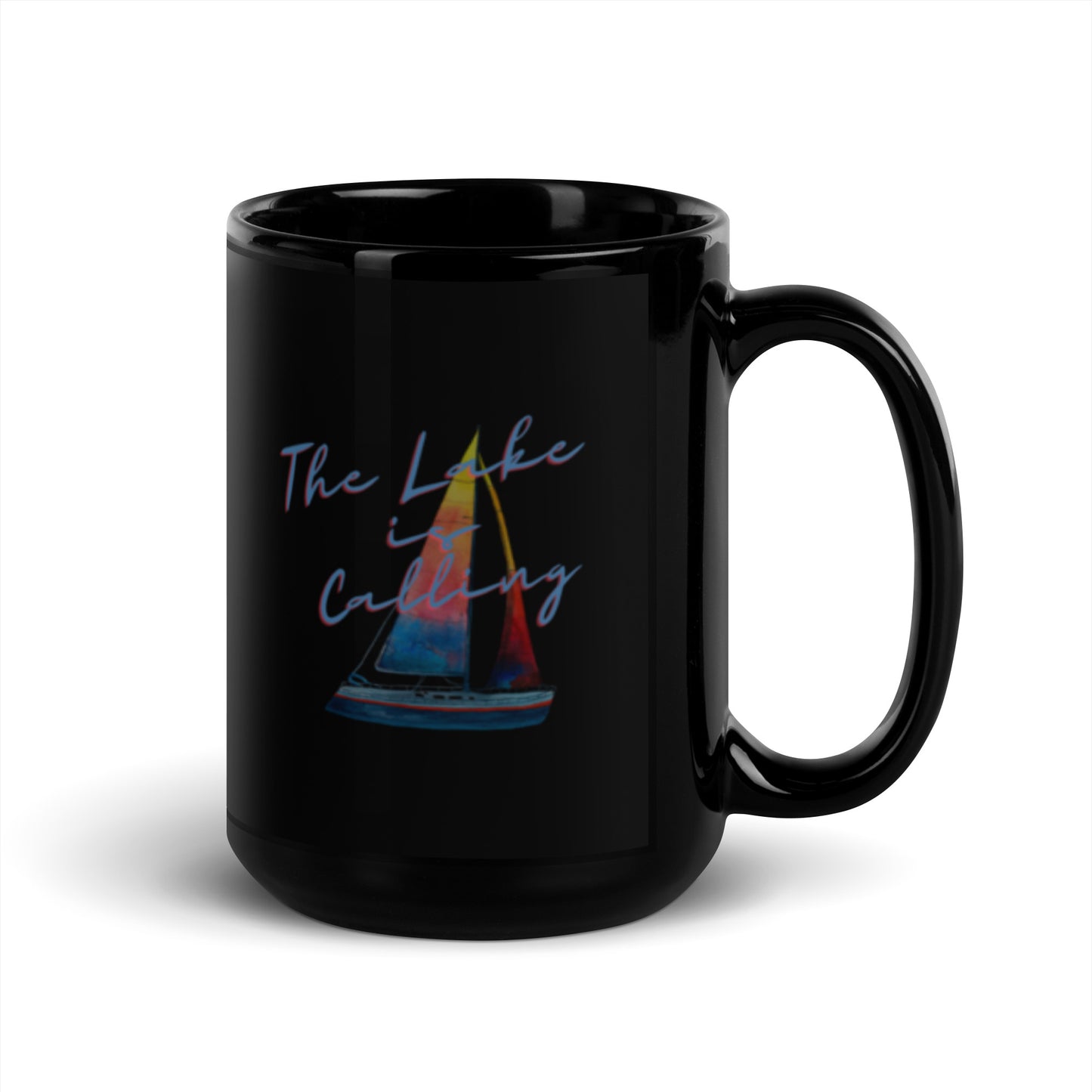 Black Glossy Mug - The Lake is Calling Sailboat 2