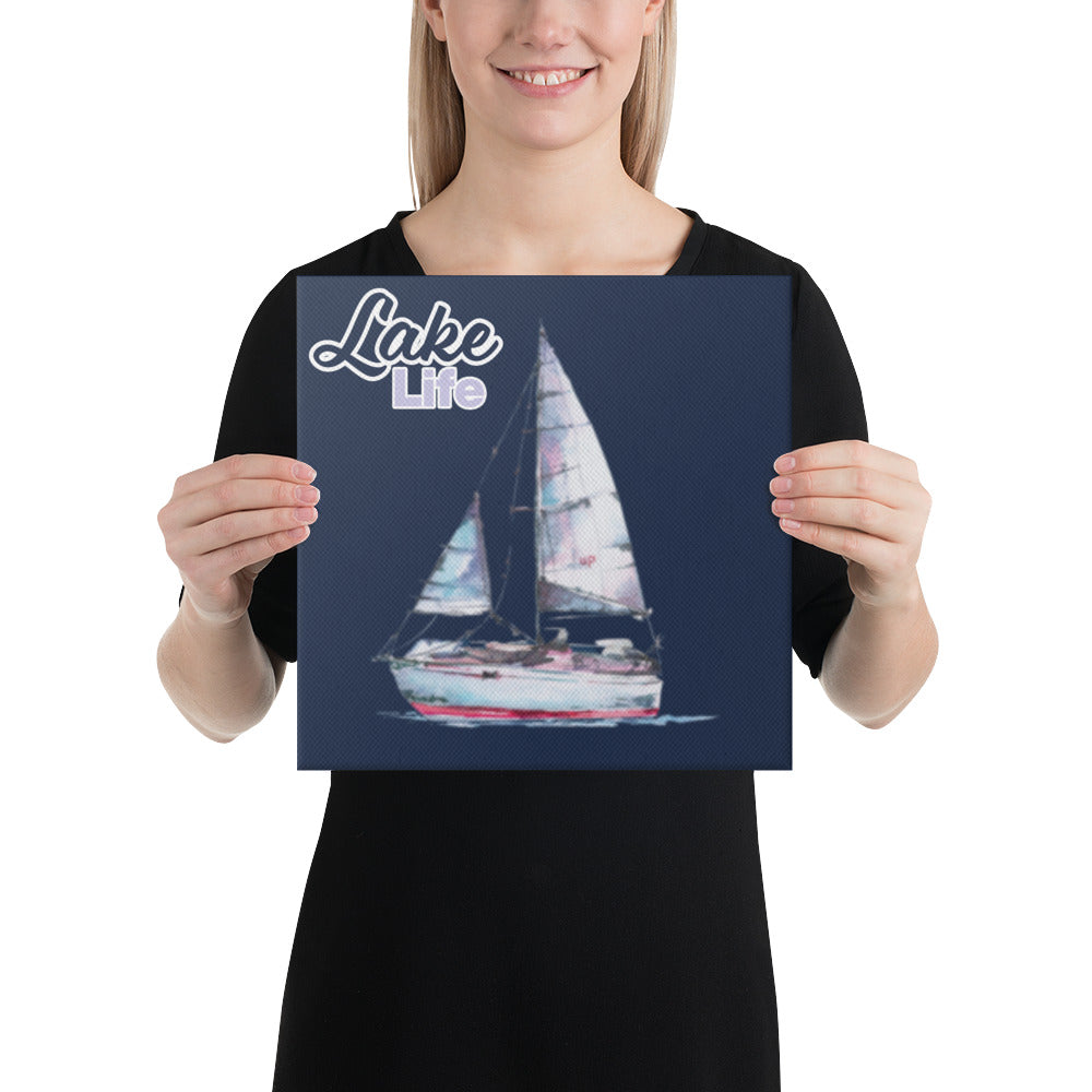 Lake Life Sailboat Canvas in navy