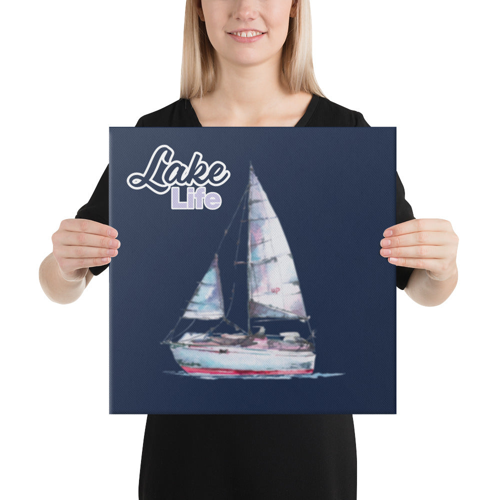 Lake Life Sailboat Canvas in navy