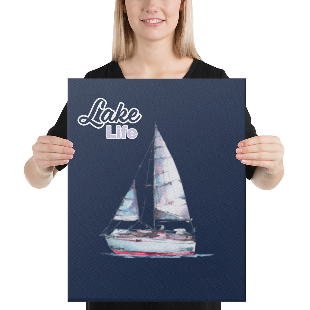 Lake Life Sailboat Canvas in navy