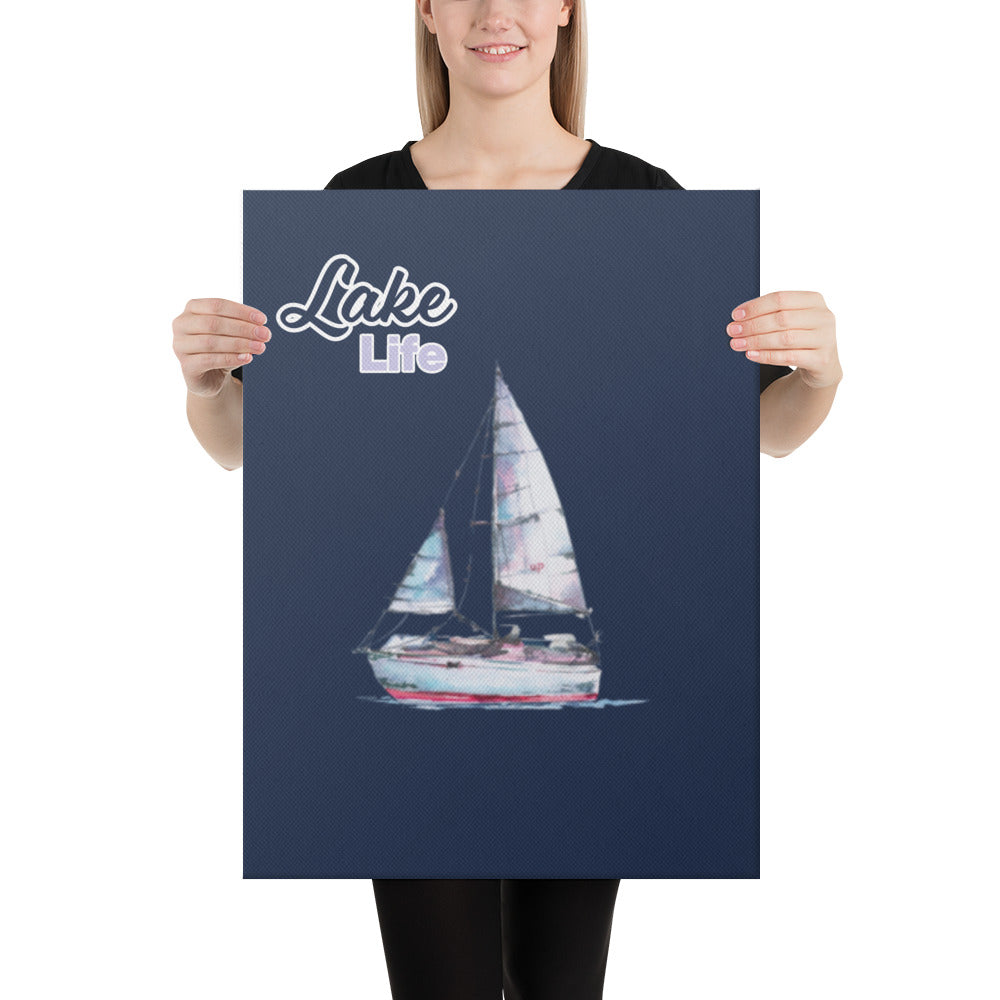 Lake Life Sailboat Canvas in navy