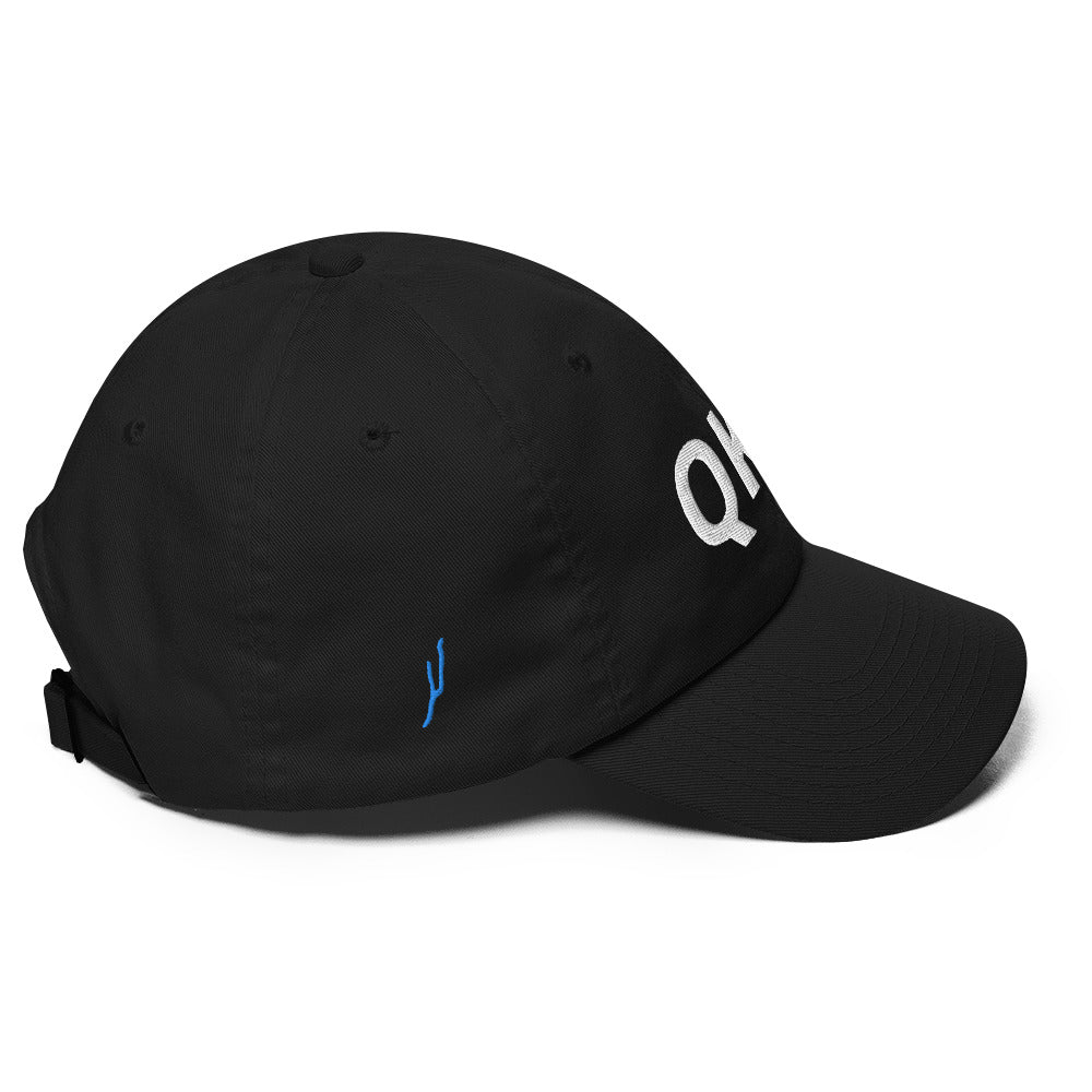 QKA Dad hat with the shape of Keuka lake embroidered on right side of hat