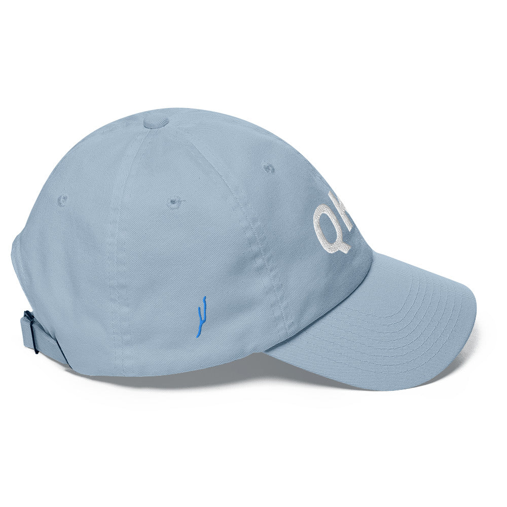 QKA Dad hat with the shape of Keuka lake embroidered on right side of hat