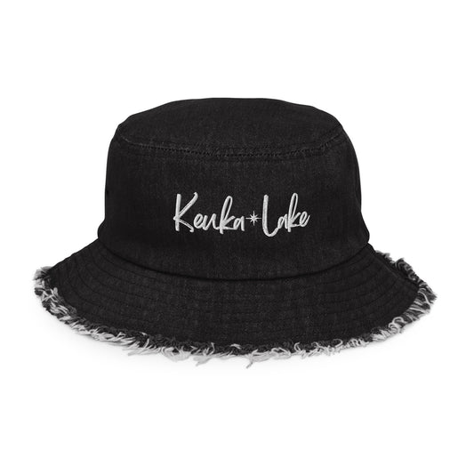 Distressed denim bucket hat - Keuka Lake