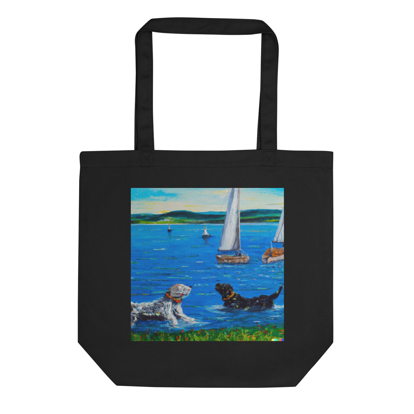 Eco Tote Bag - Honeoye Lake dogs & a sailboat