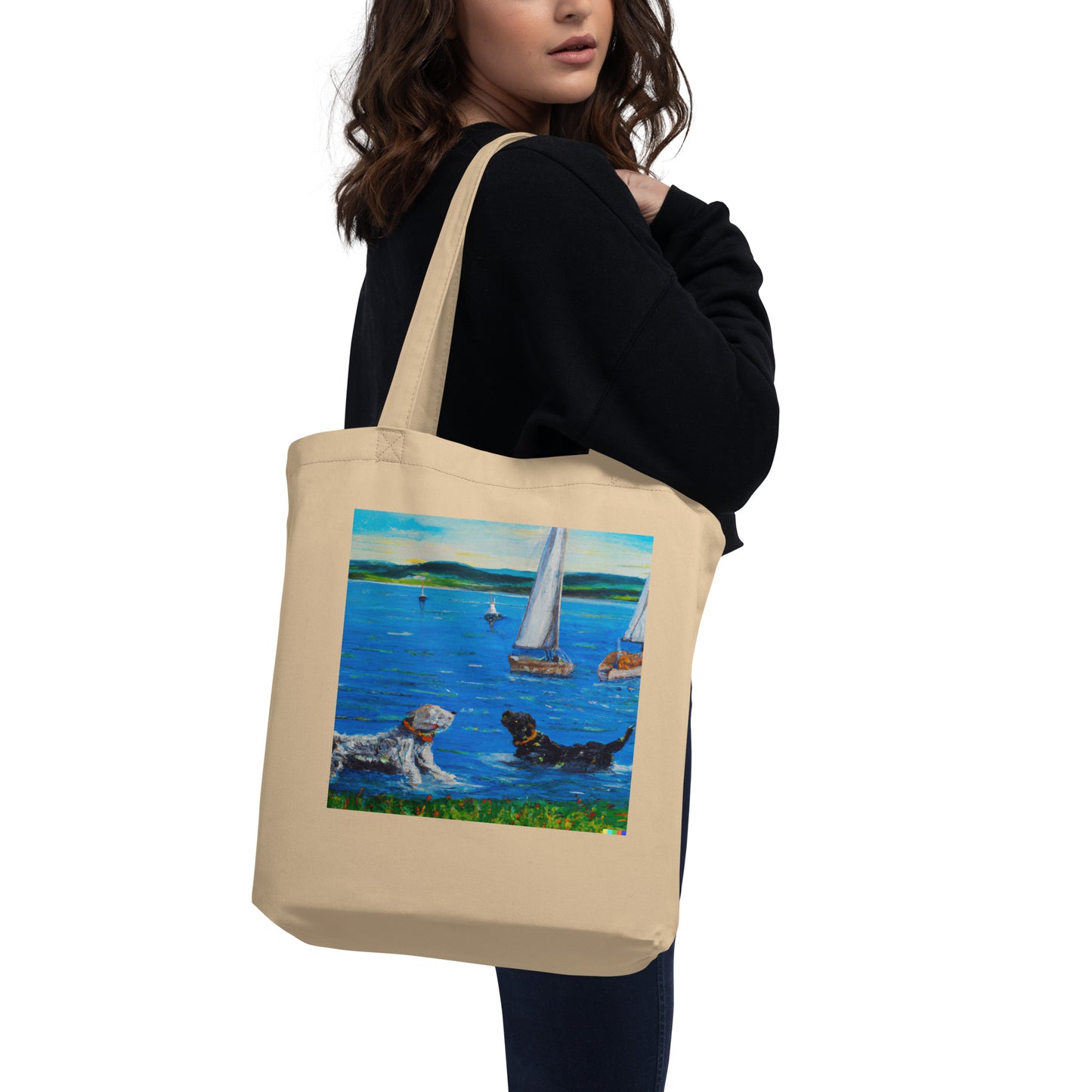 Eco Tote Bag - Honeoye Lake dogs & a sailboat