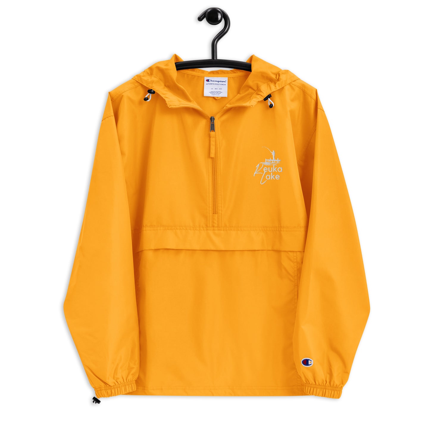 Embroidered Champion Packable Jacket - Keuka Lake Fisherman on a Dock