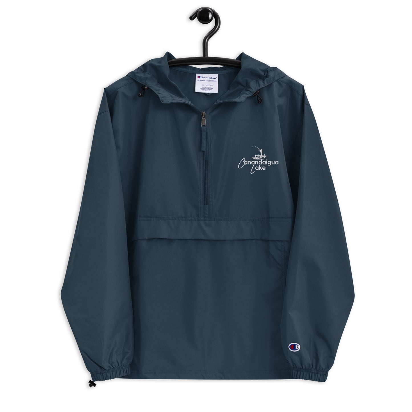 Embroidered Champion Packable Jacket - Canandaigua Lake Fisherman on a Dock