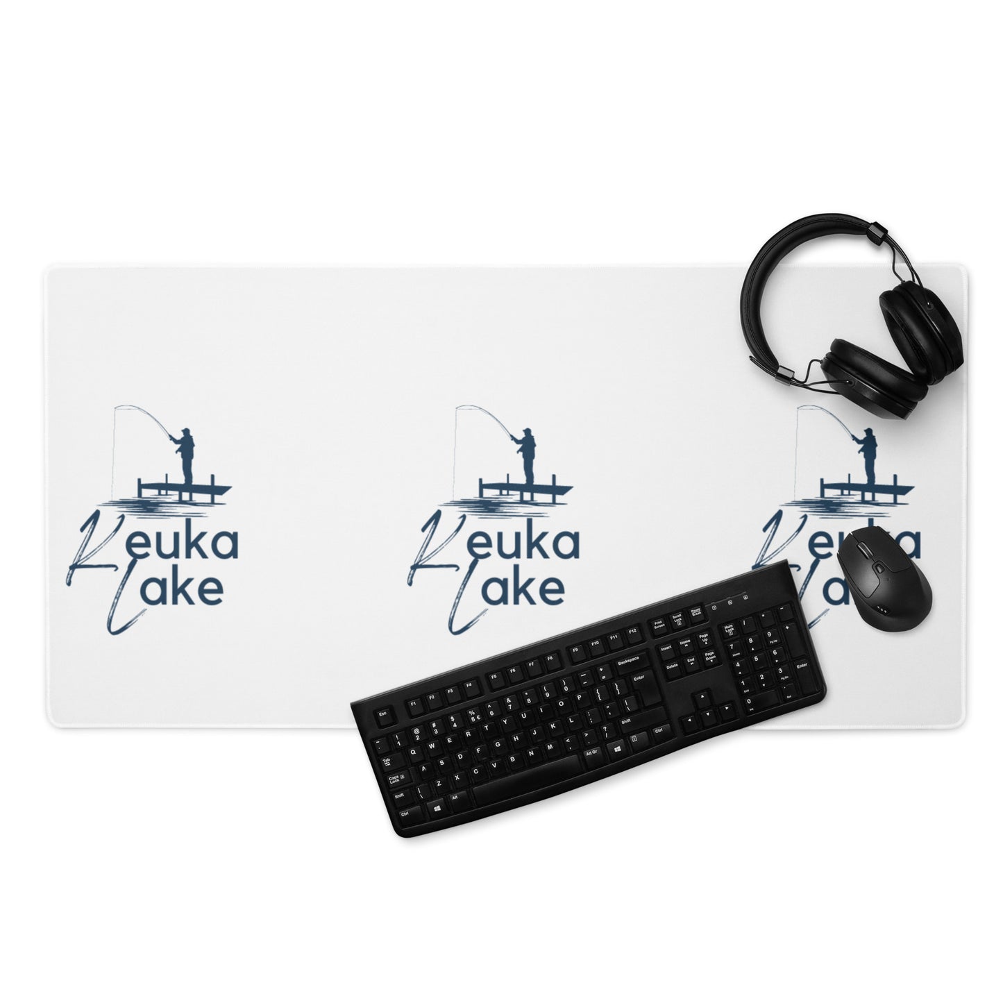 Keuka Lake blue fisherman on a dock Desk Mat / Gaming mouse pad