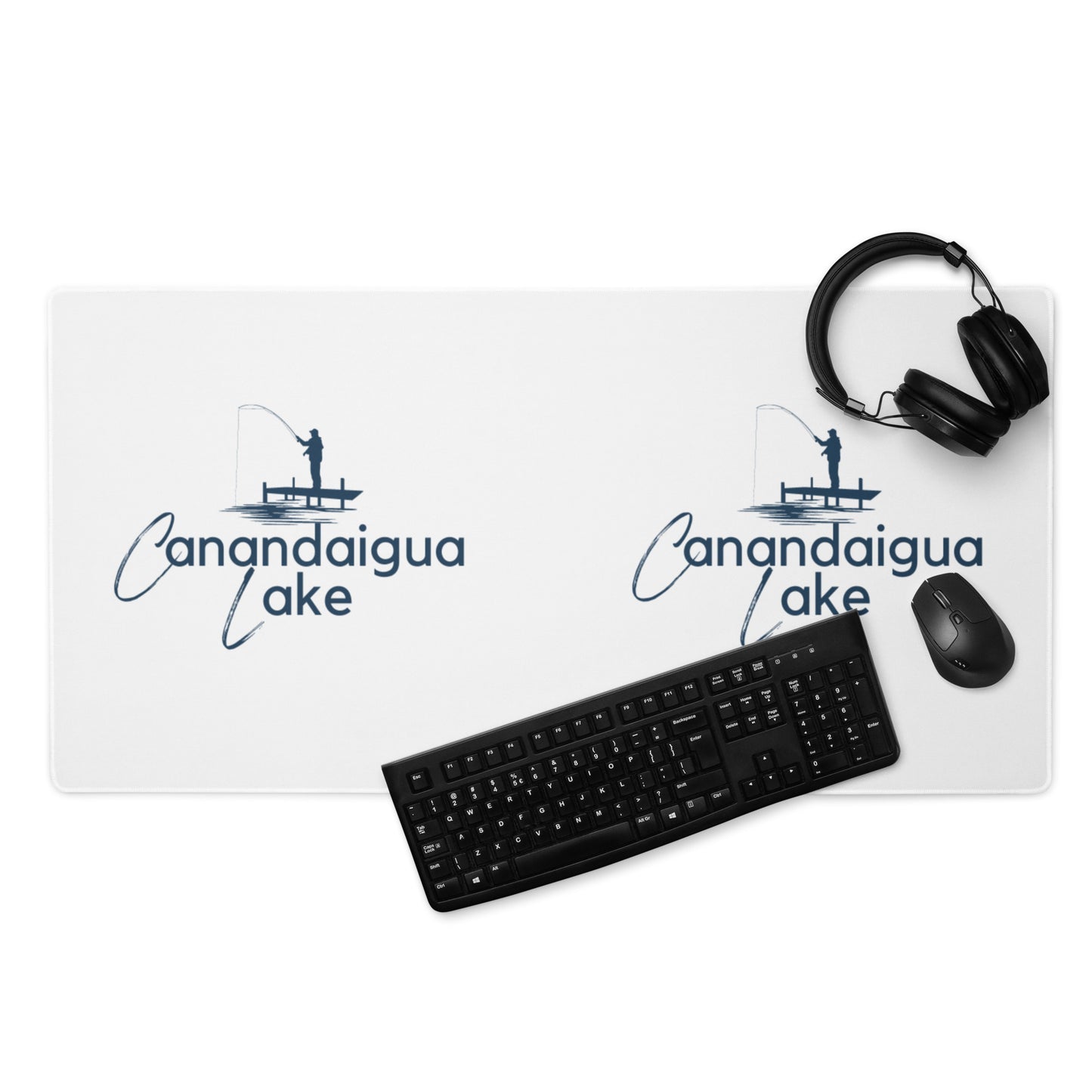 Canandaigua Lake Blue fisherman on a dock Desk Mat / Gaming mouse pad