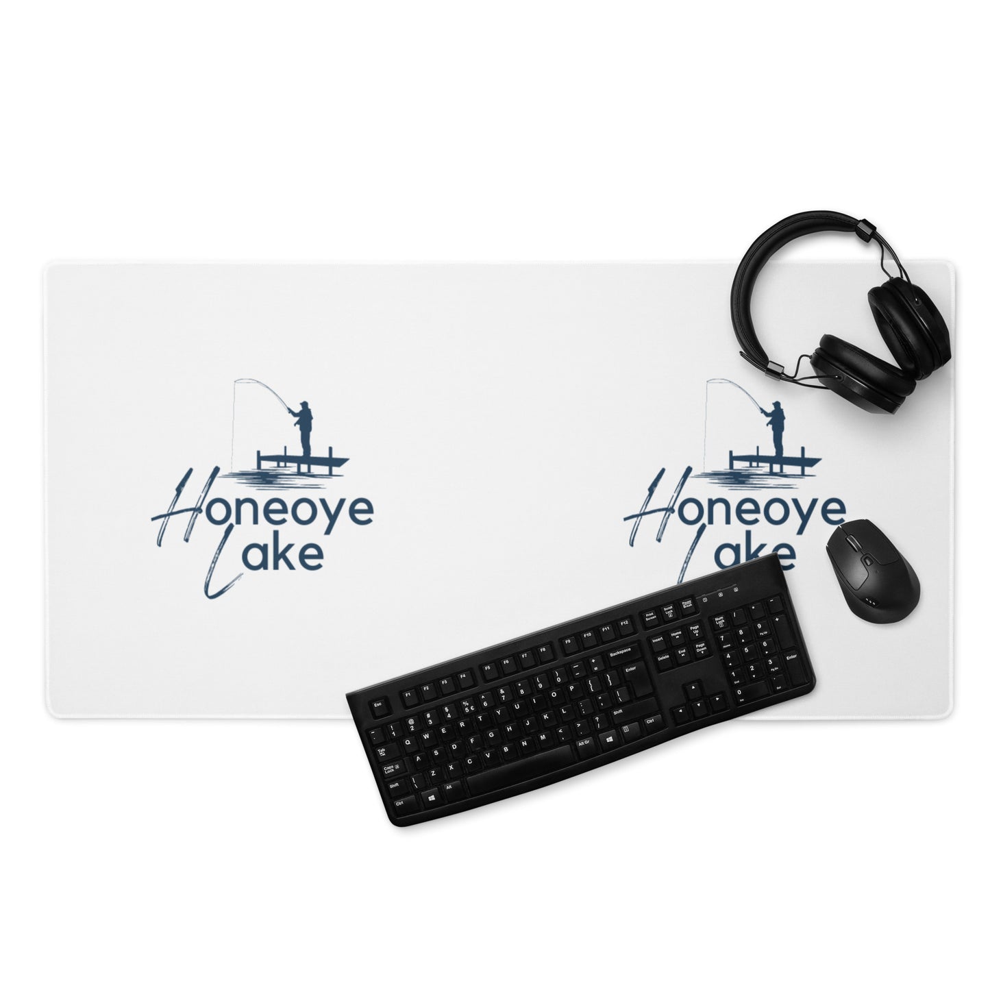 Honeoye Lake Blue fisherman on a dock Desk Mat / Gaming mouse pad