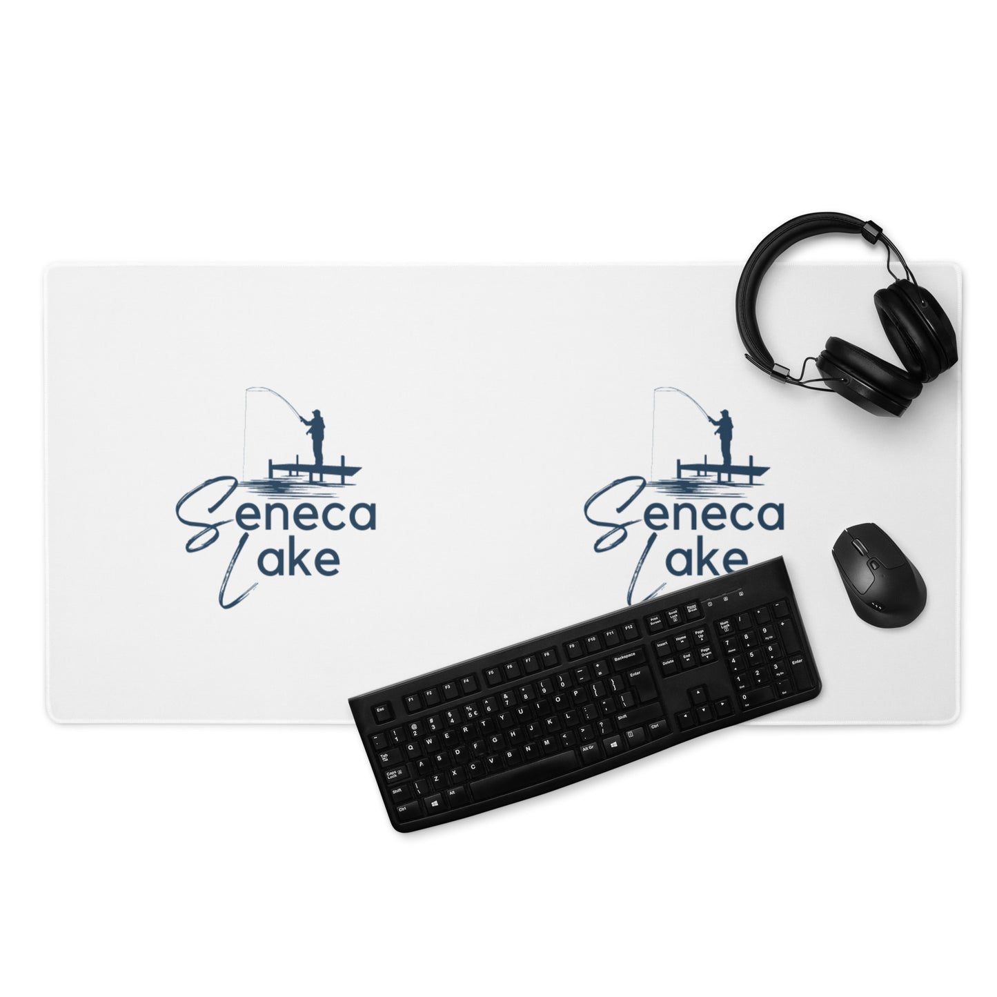 Seneca Lake Blue fisherman on a dock Desk Mat / Gaming mouse pad