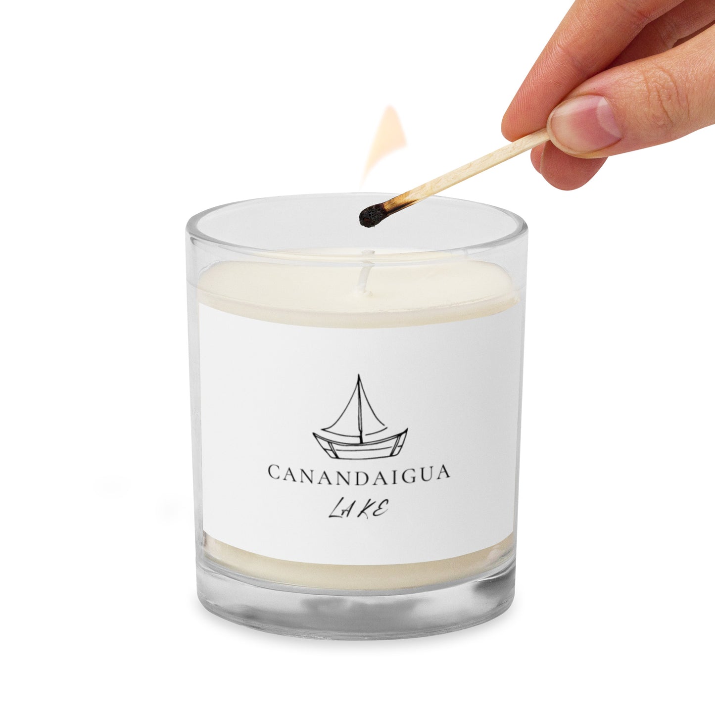 Glass jar soy wax candle - Canandaigua Lake simple sailboat