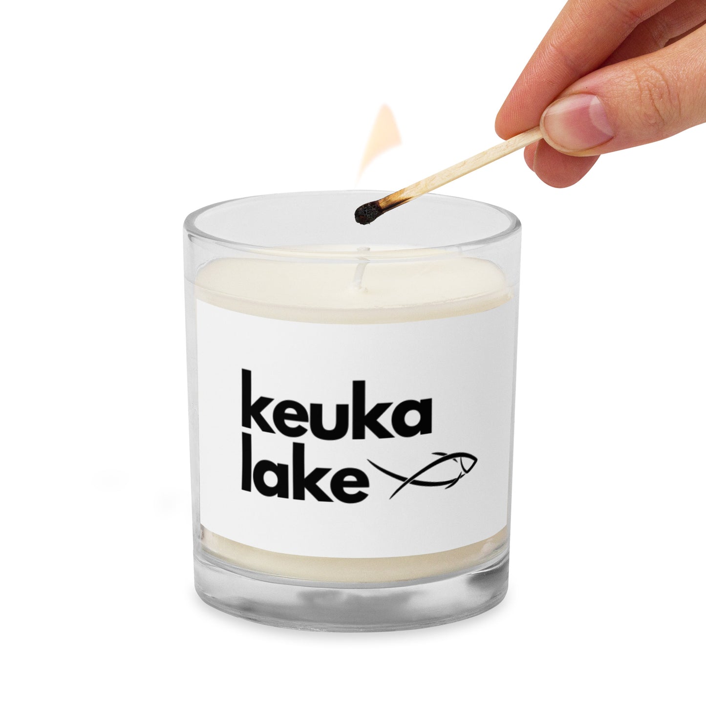 Glass jar soy wax candle - Keuka Lake simple fish