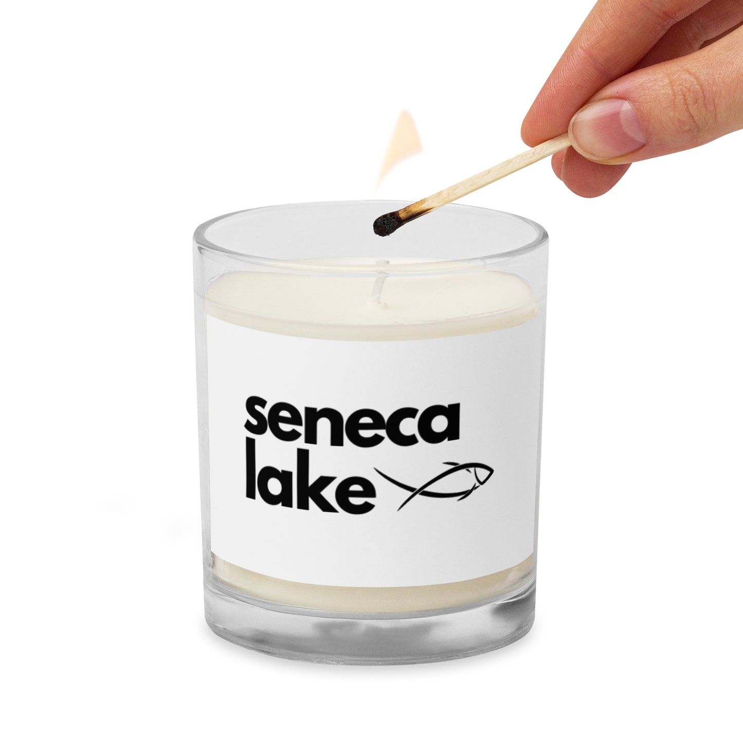 Glass jar soy wax candle - Seneca Lake simple fish