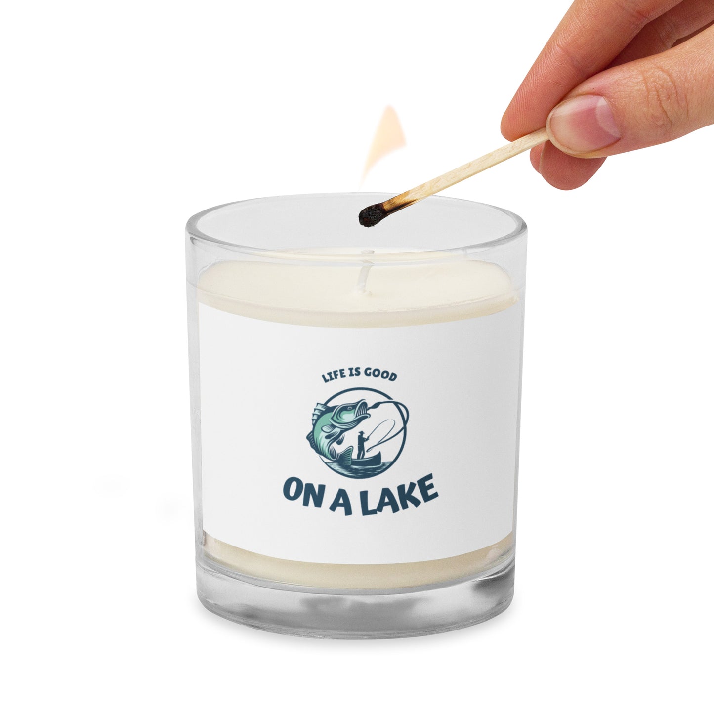 Glass jar soy wax candle - Life is Good fisherman