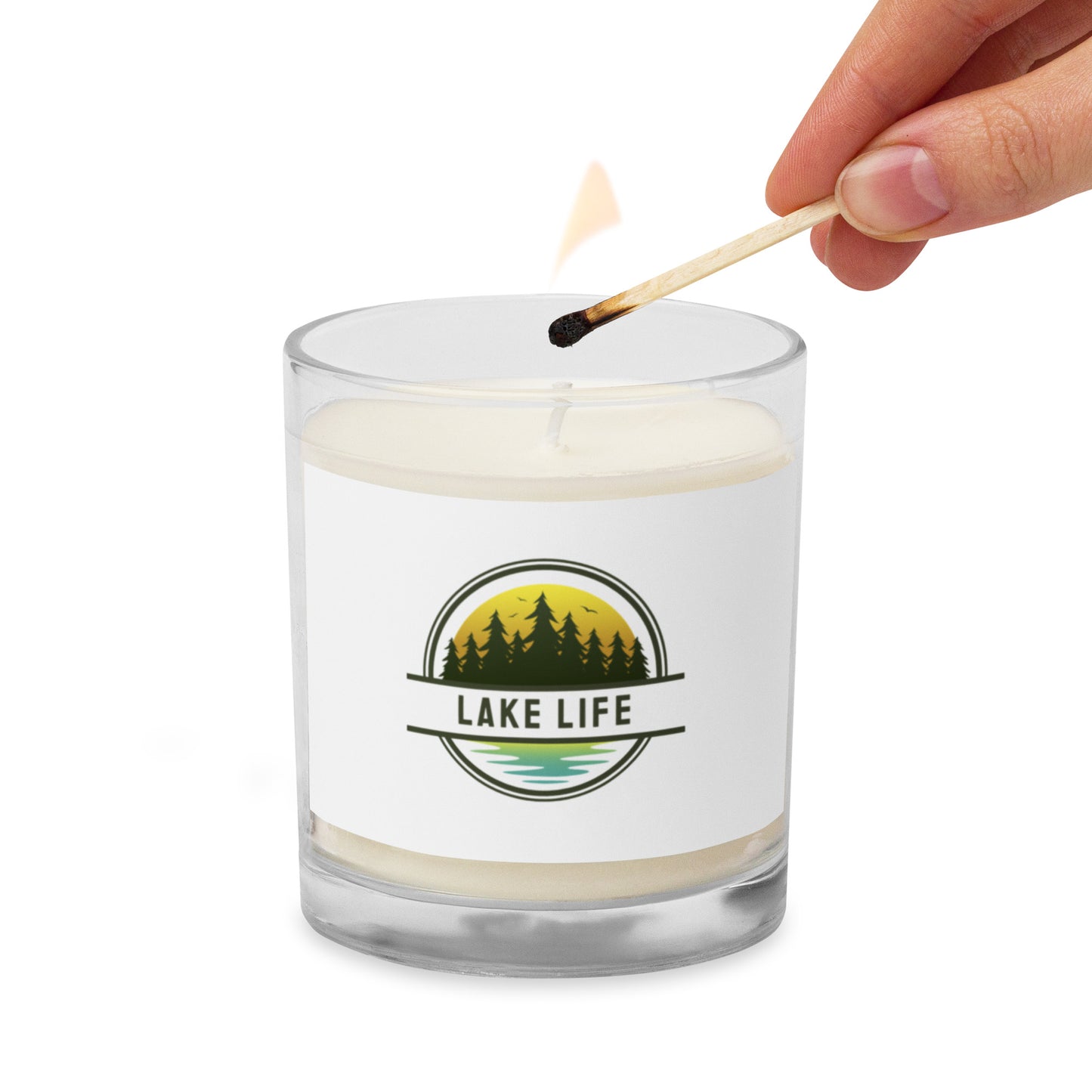 Glass jar soy wax candle - Lake Life yellow & blue