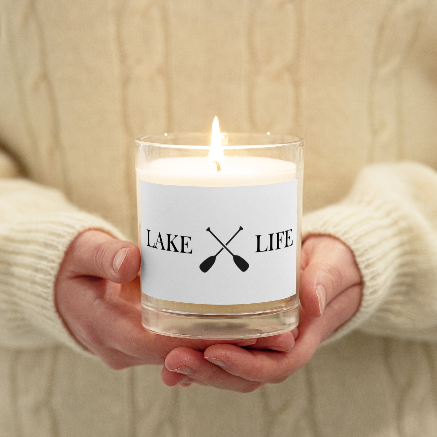 Glass jar soy wax candle - Lake Life and Crossed Oars