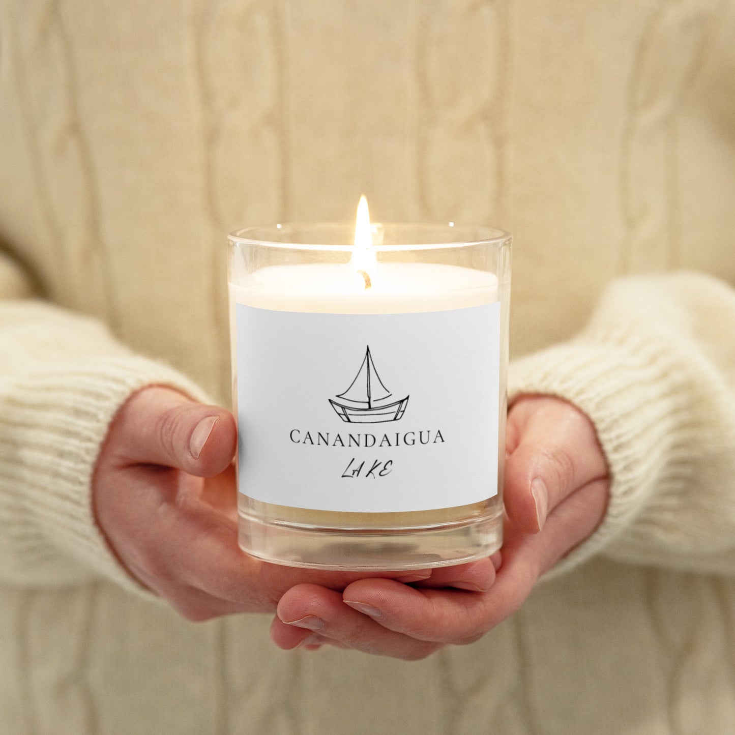 Glass jar soy wax candle - Canandaigua Lake simple sailboat