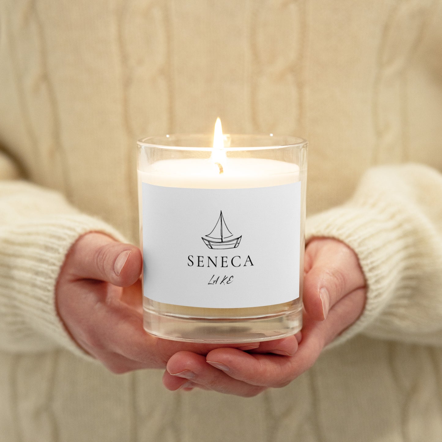 Glass jar soy wax candle - Seneca Lake simple sailboat