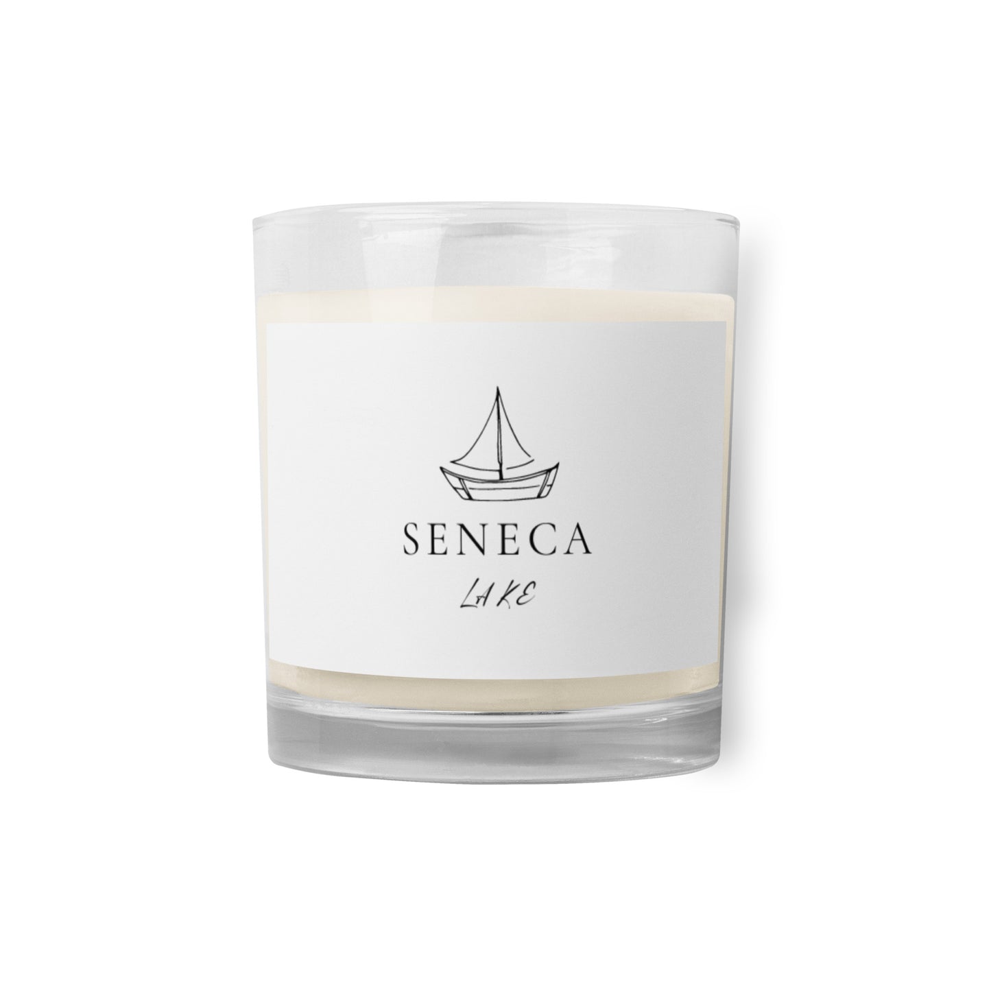 Glass jar soy wax candle - Seneca Lake simple sailboat