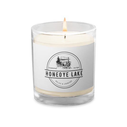 Glass jar soy wax candle - Honeoye Lake view from a deck