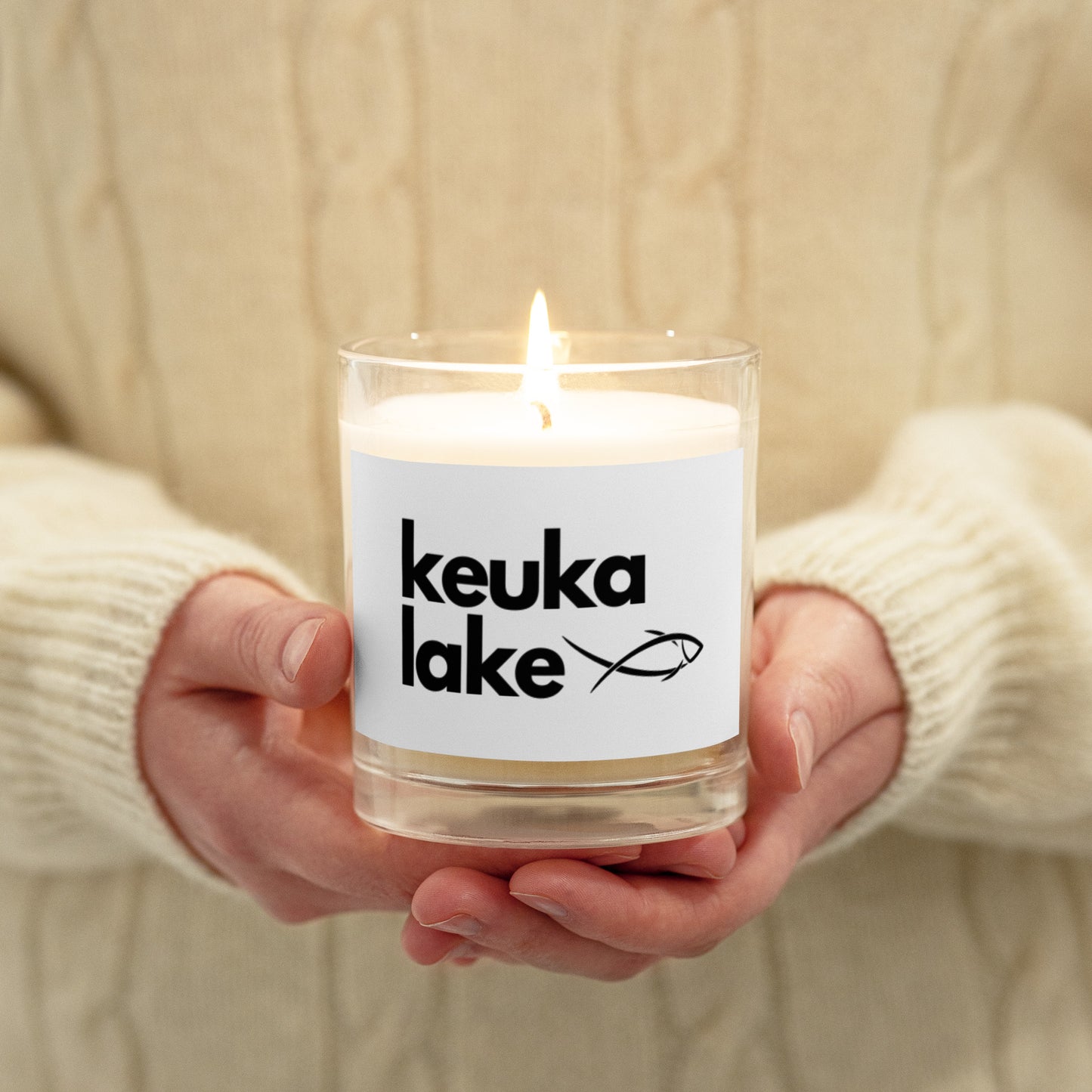 Glass jar soy wax candle - Keuka Lake simple fish