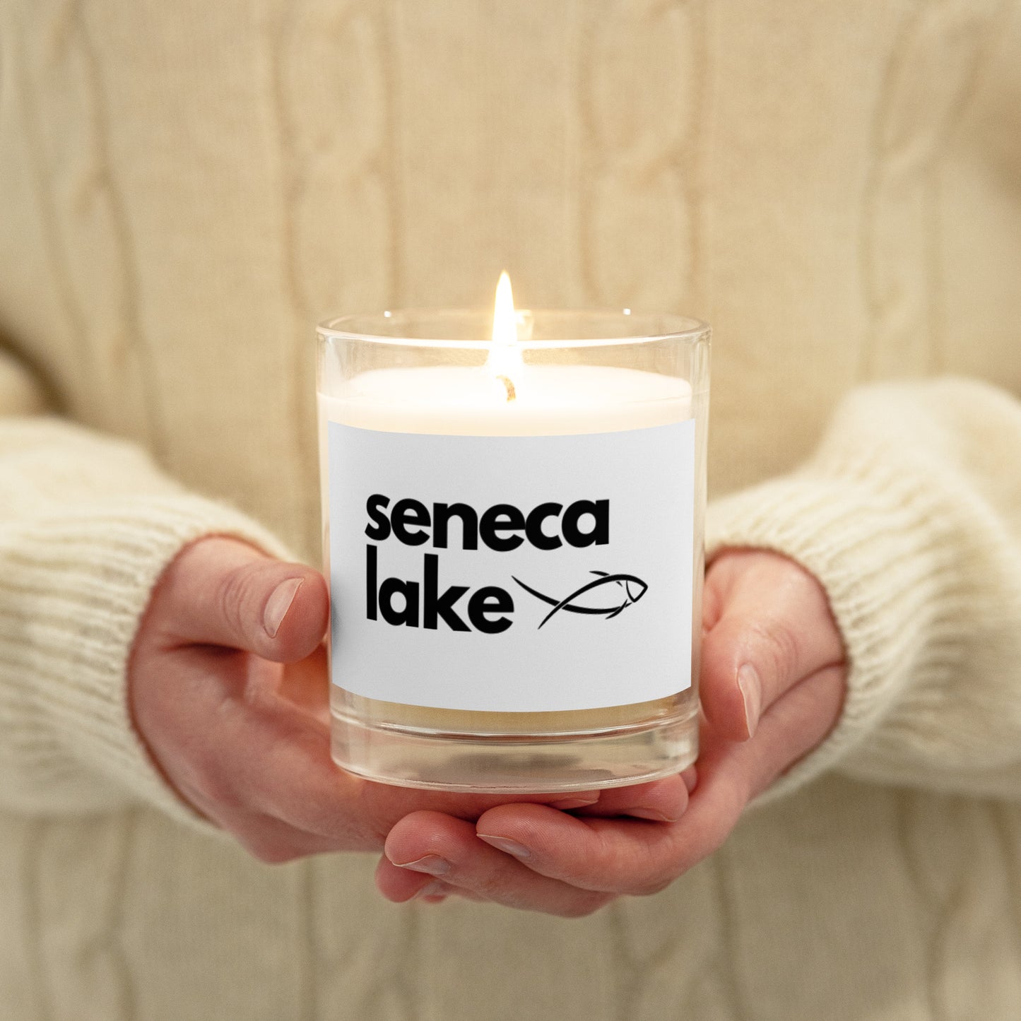 Glass jar soy wax candle - Seneca Lake simple fish