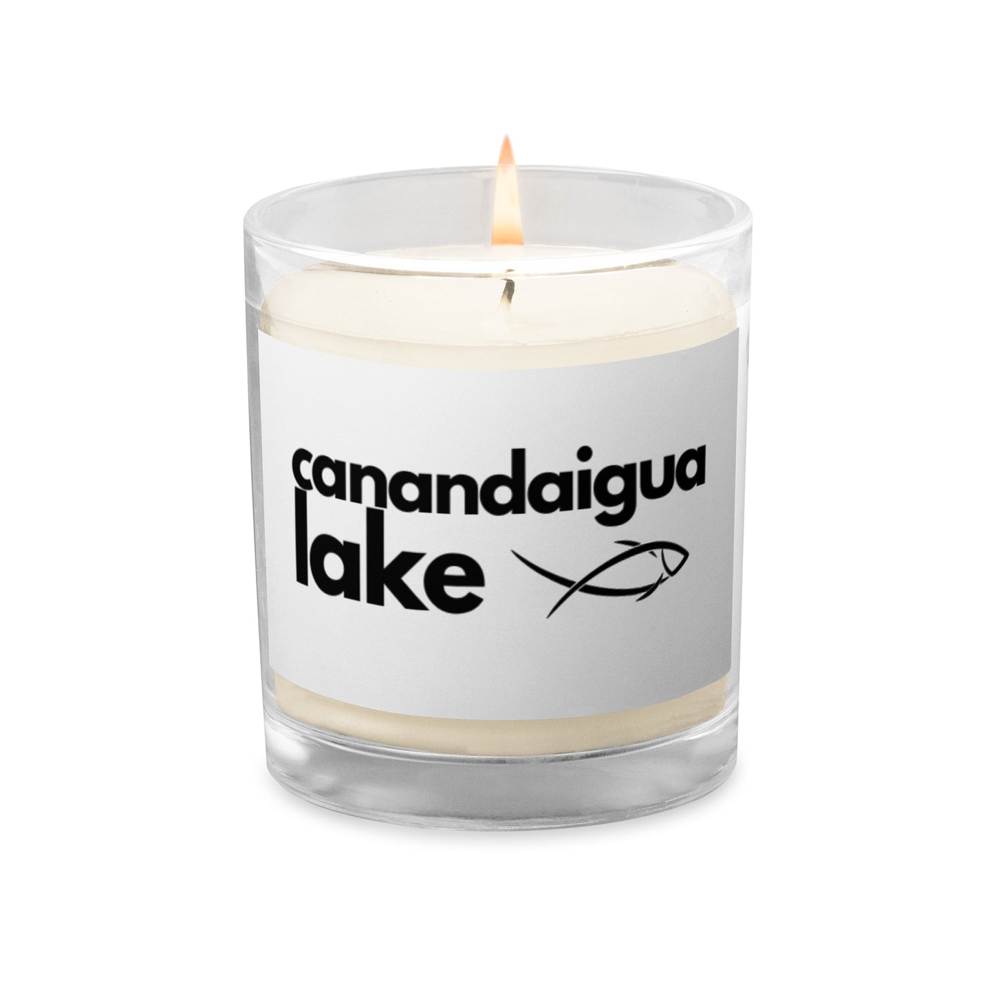 Glass jar soy wax candle - Canandaigua Lake simple fish