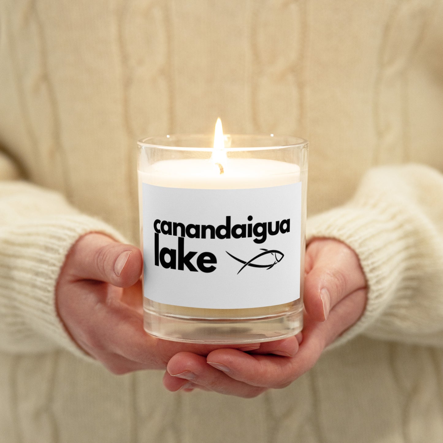 Glass jar soy wax candle - Canandaigua Lake simple fish