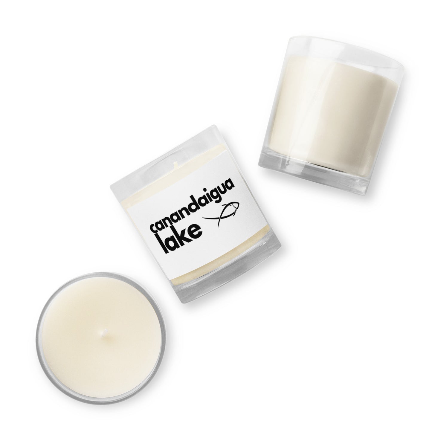 Glass jar soy wax candle - Canandaigua Lake simple fish