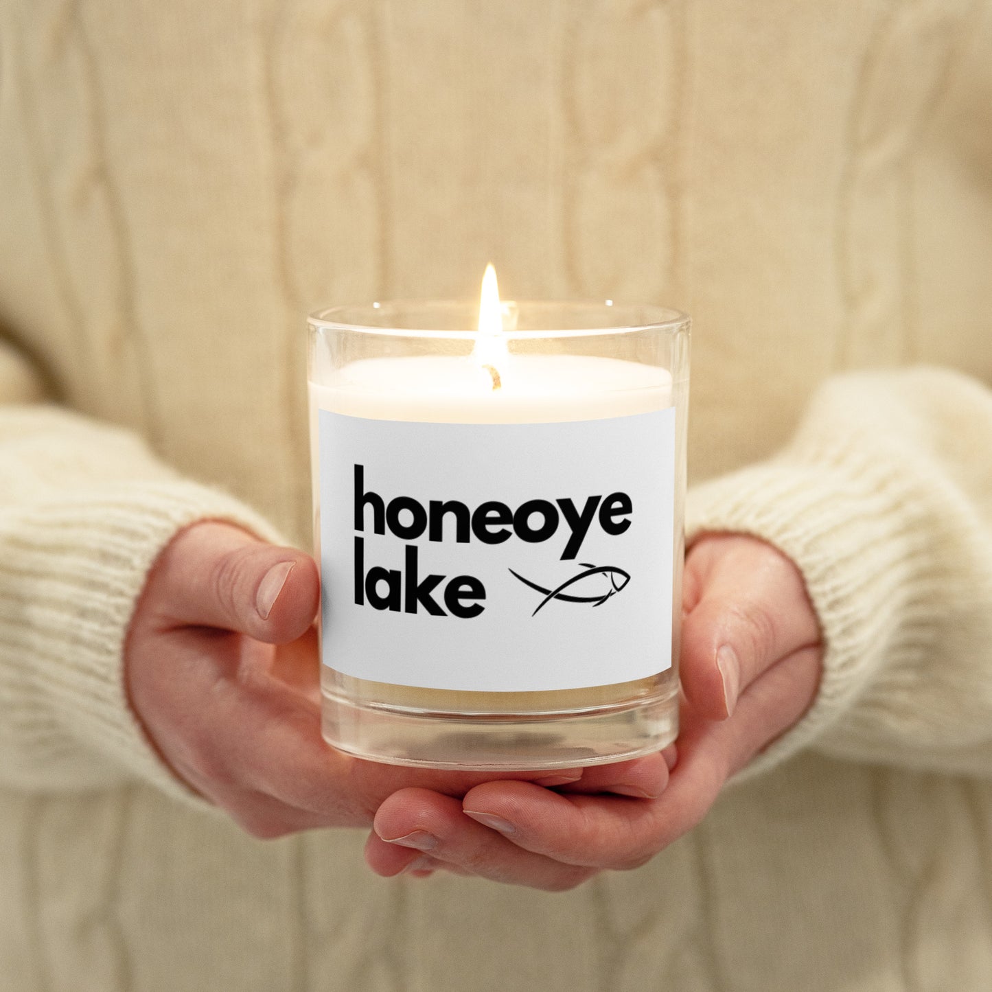 Glass jar soy wax candle - Honeoye Lake simple fish