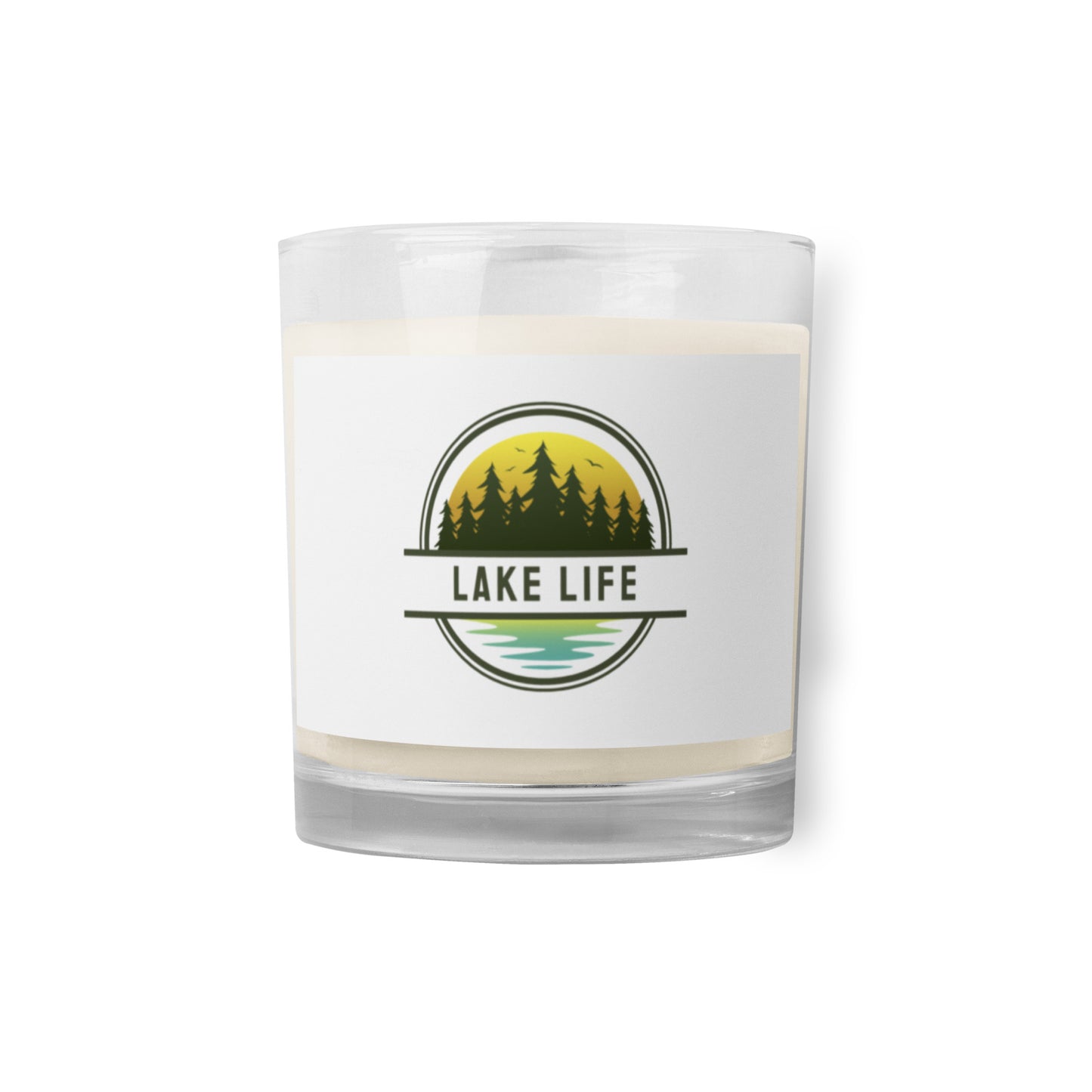 Glass jar soy wax candle - Lake Life yellow & blue