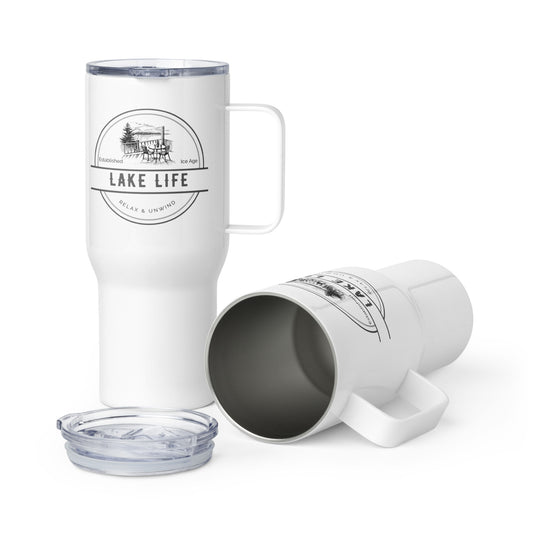 Lake Life View from a Deck travel mug with a handle