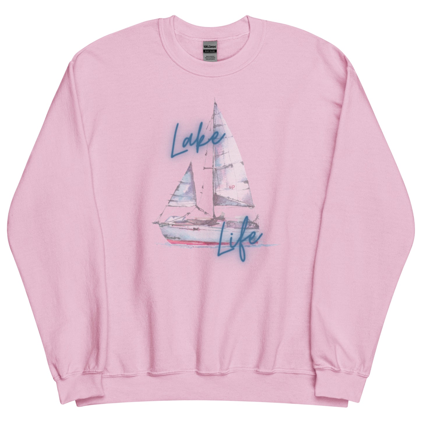 Lake Life Sailboat Unisex Sweatshirt, pink & blue