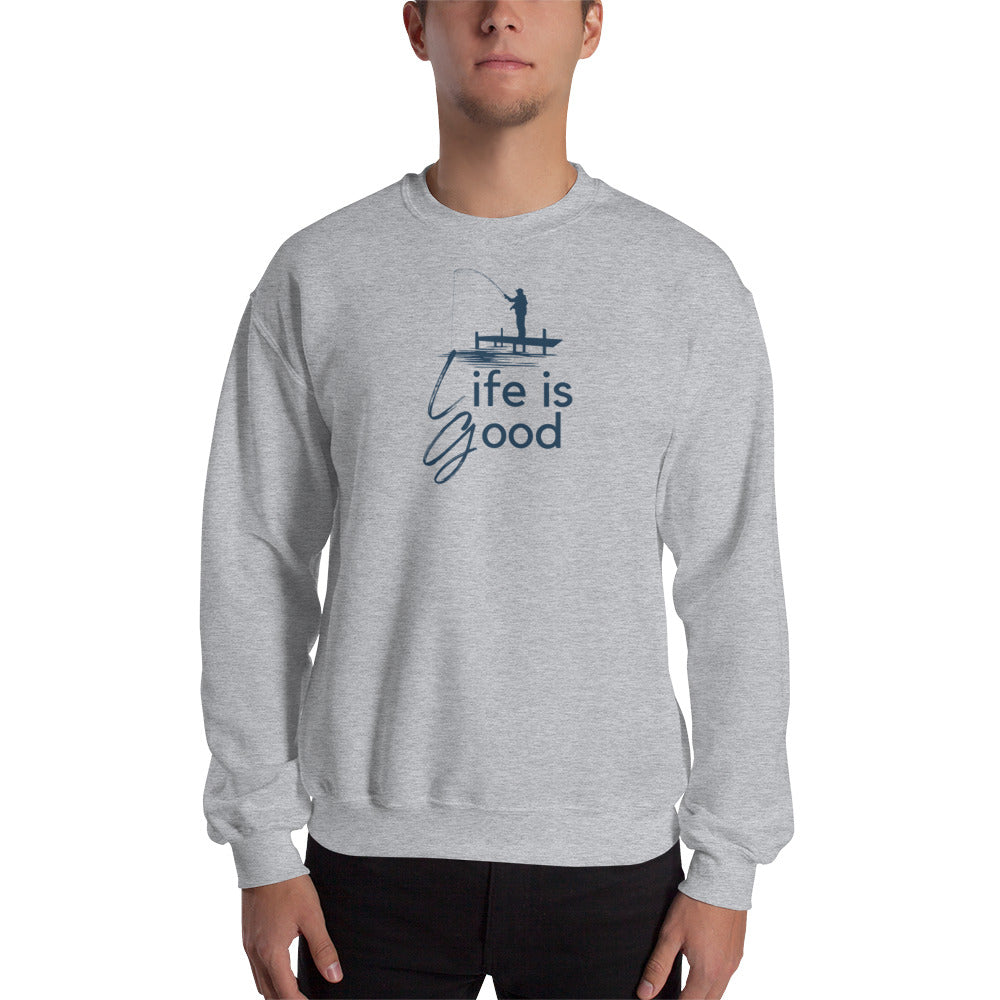 Unisex Sweatshirt - Life is Good Blue Fisherman