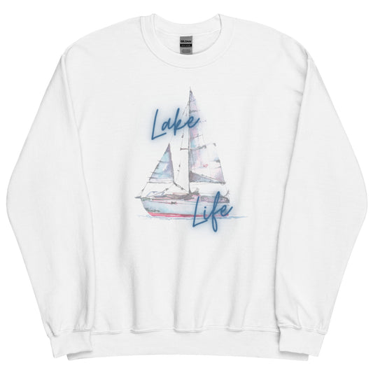 Lake Life Sailboat Unisex Sweatshirt, pink & blue