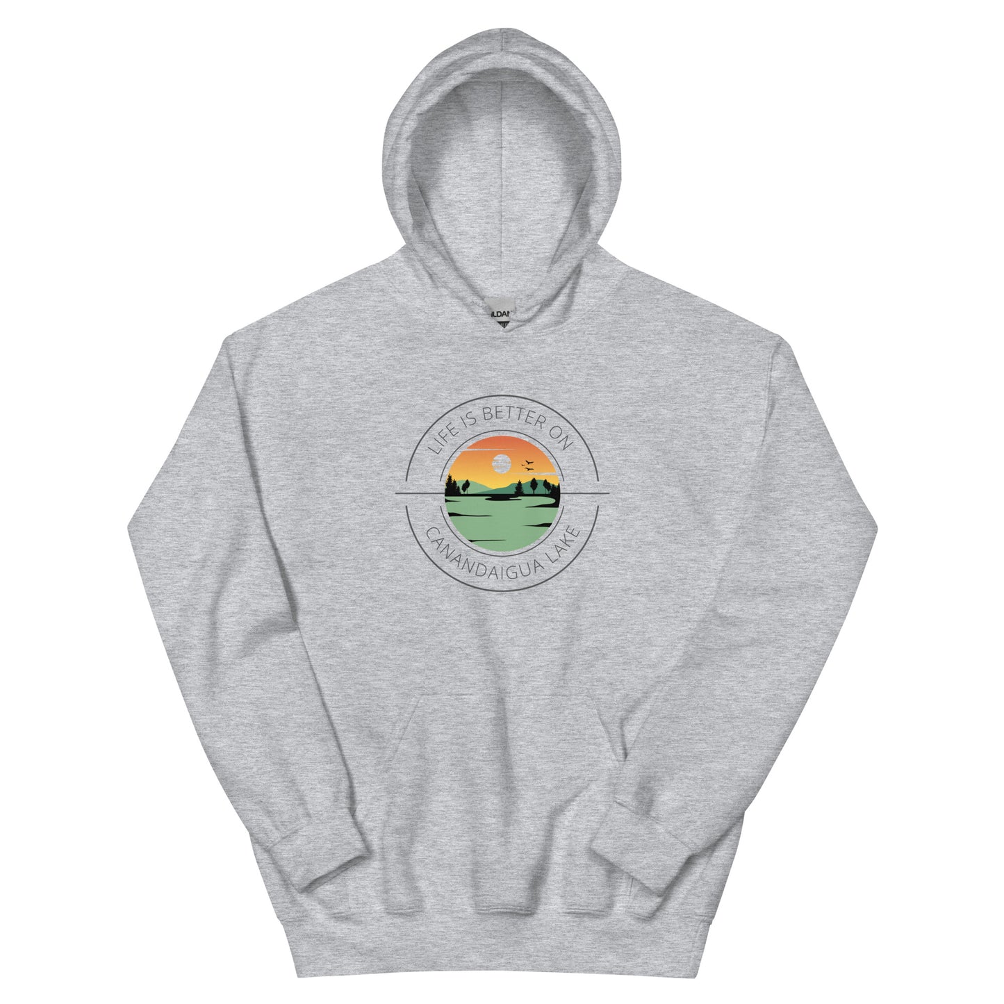 Unisex Hoodie - Canandaigua Life is Better orange & green