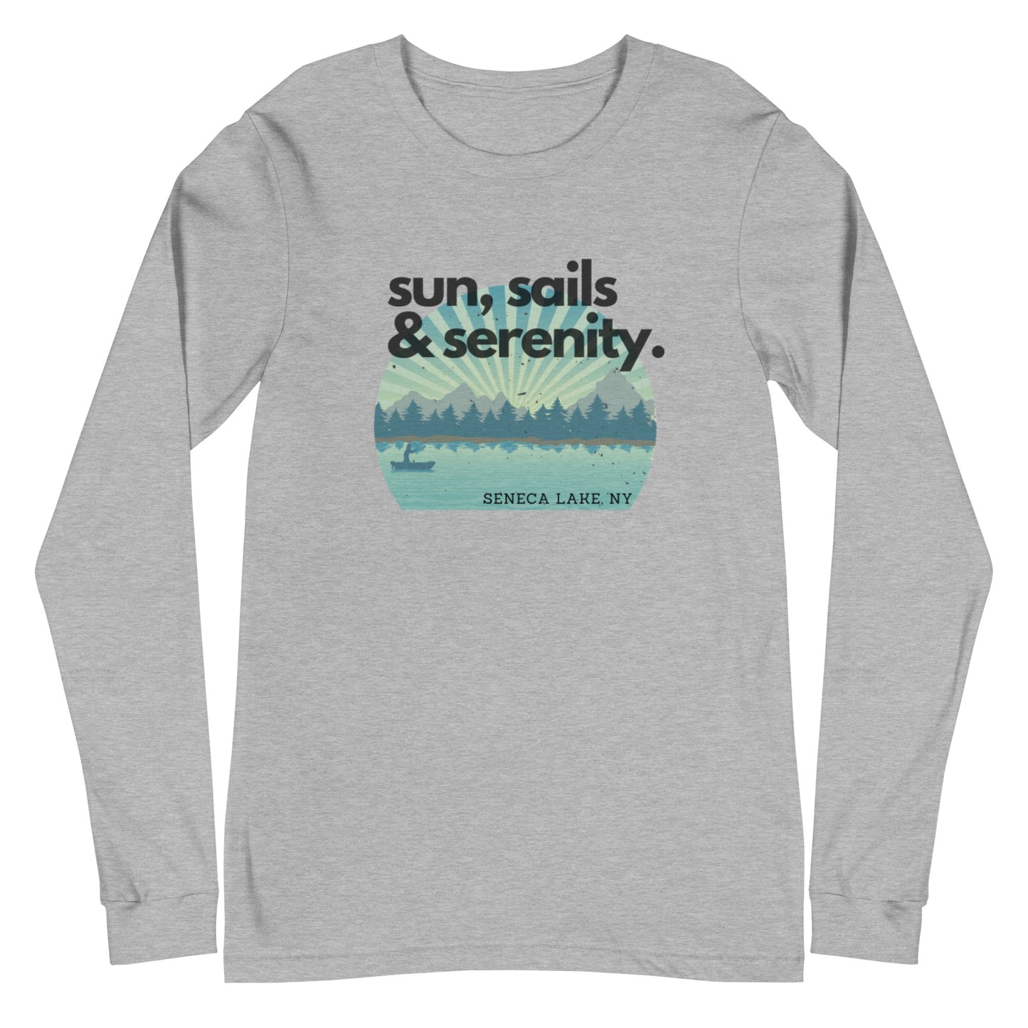 Unisex Long Sleeve Tee - Seneca Lake Sun, Sails & Serenity