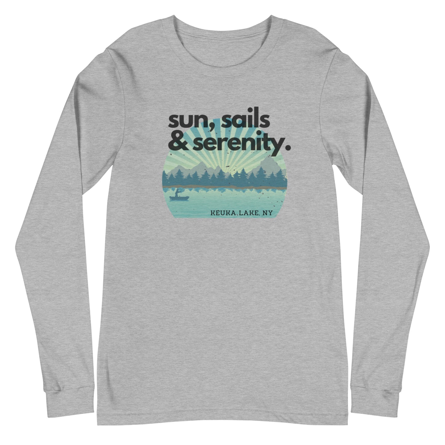 Unisex Long Sleeve Tee - Keuka Lake Sun, Sails & Serenity