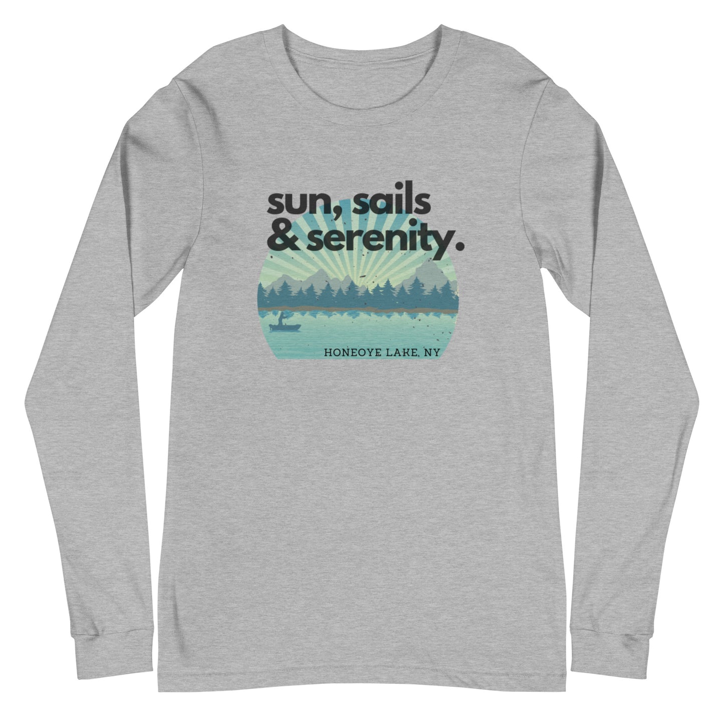 Unisex Long Sleeve Tee - Honeoye Lake Sun, Sails & Serenity