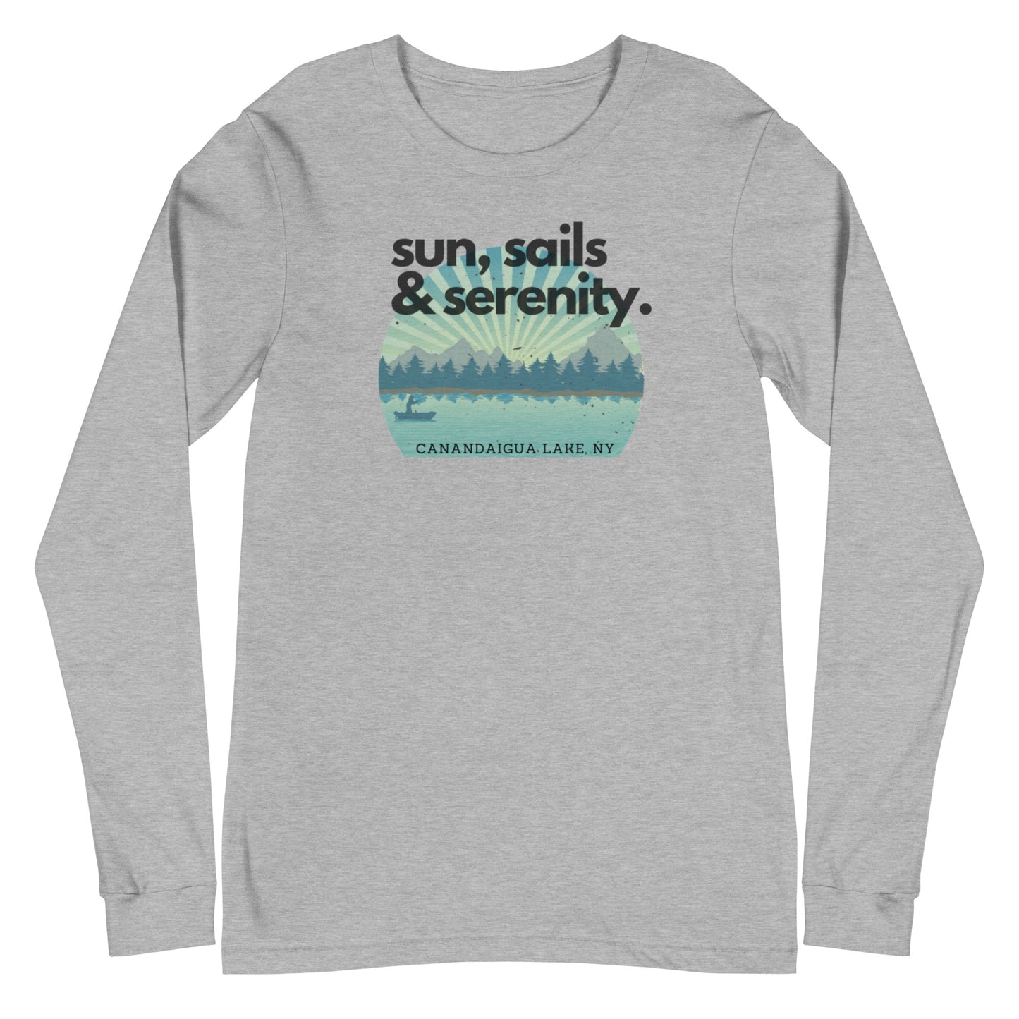 Unisex Long Sleeve Tee - Canandaigua Lake Sun, Sails & Serenity