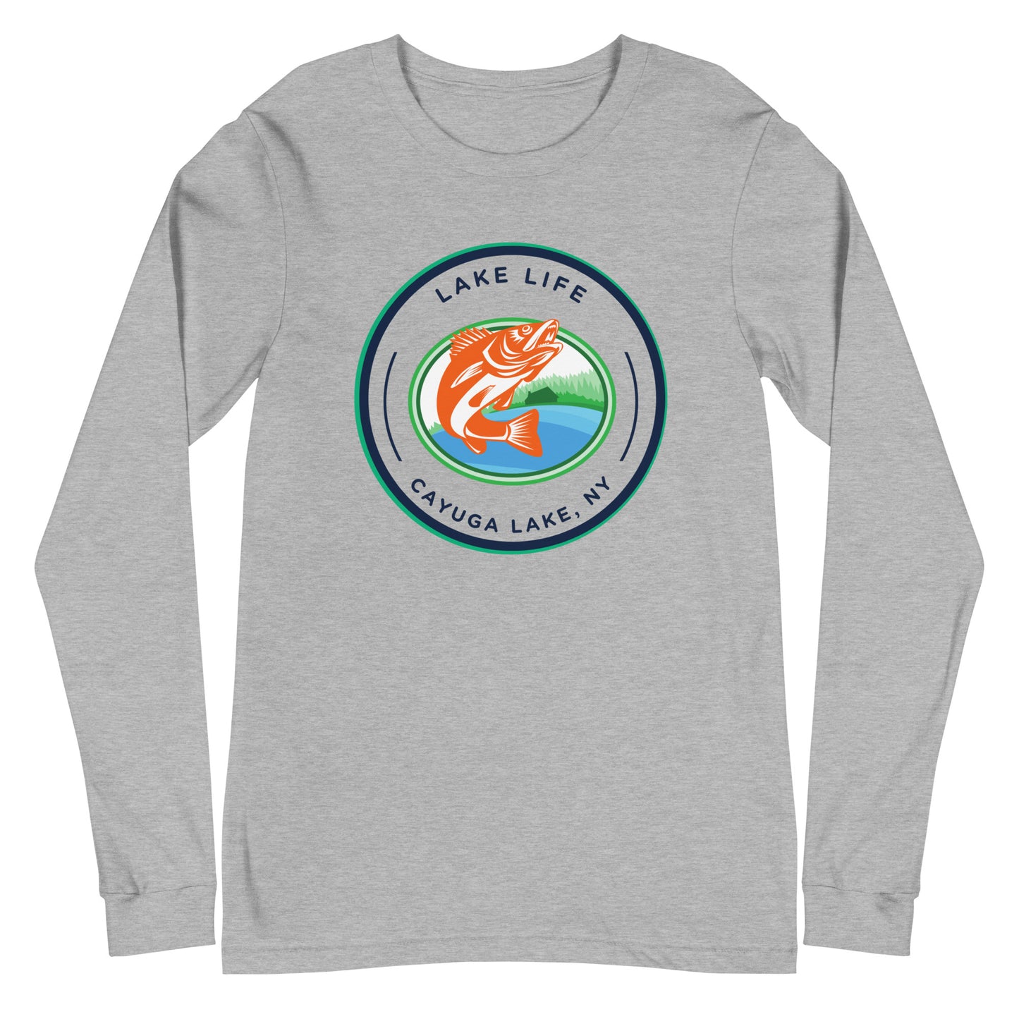 Unisex Long Sleeve Tee - Cayuga Lake Lake Life orange fish