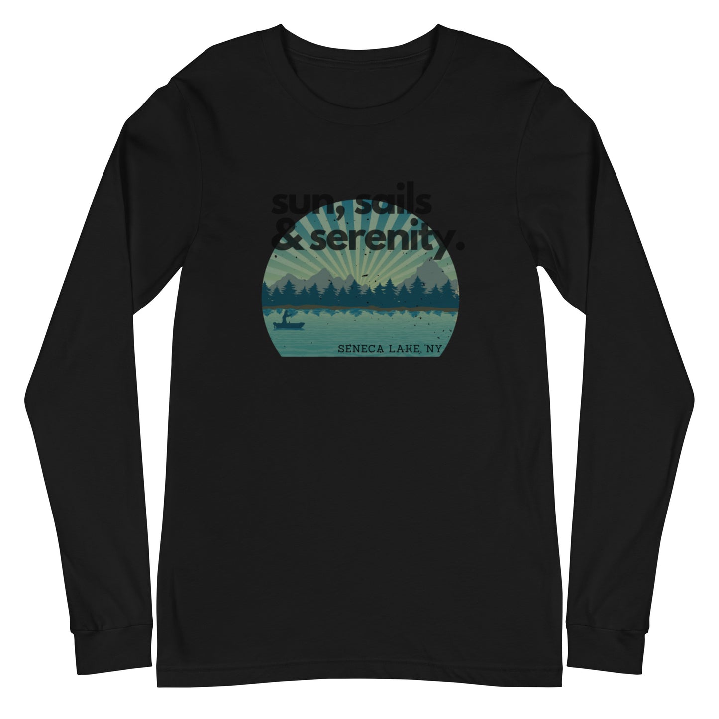 Unisex Long Sleeve Tee - Seneca Lake Sun, Sails & Serenity