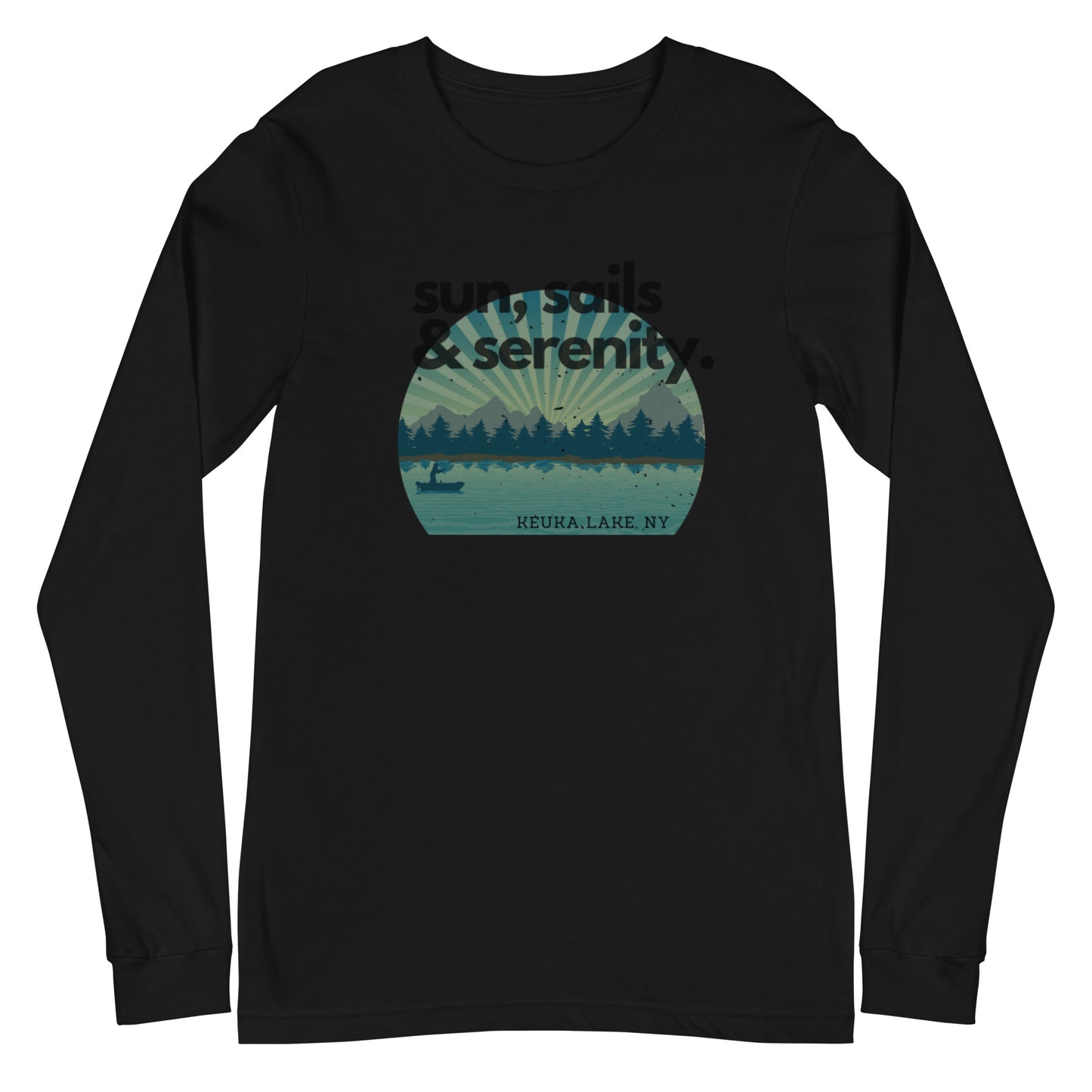 Unisex Long Sleeve Tee - Keuka Lake Sun, Sails & Serenity