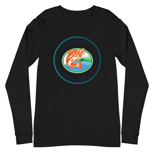 Unisex Long Sleeve Tee - Cayuga Lake Lake Life orange fish