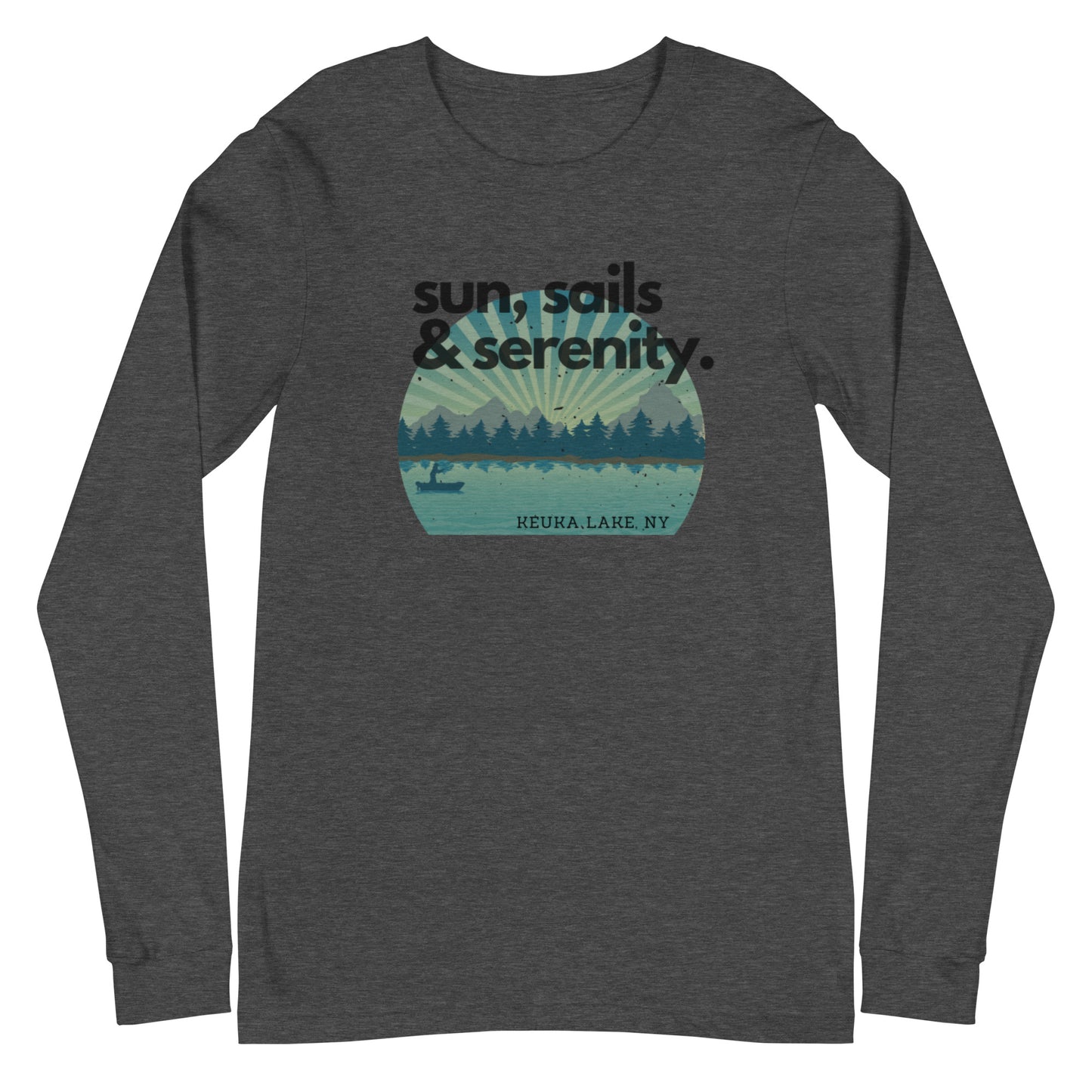 Unisex Long Sleeve Tee - Keuka Lake Sun, Sails & Serenity