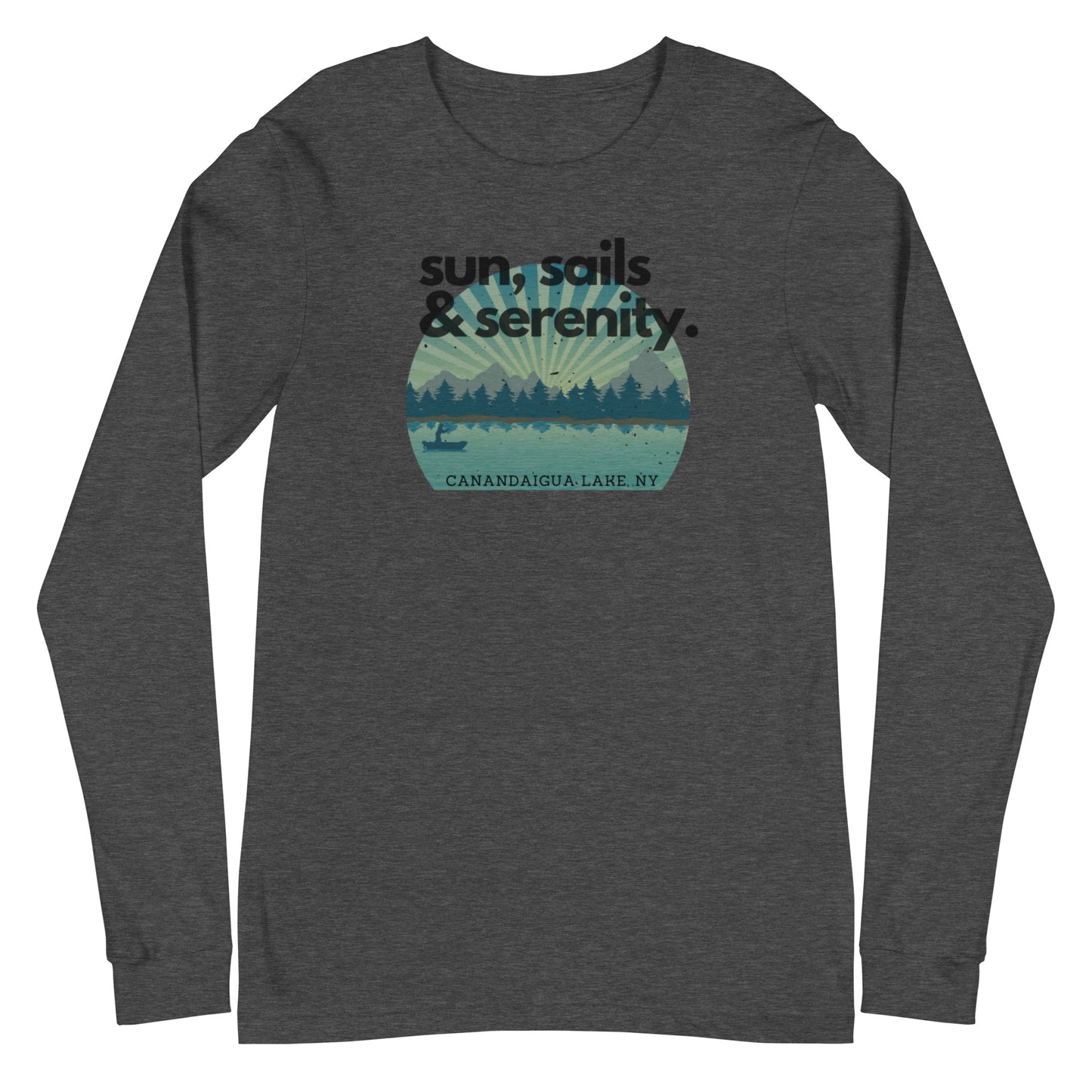 Unisex Long Sleeve Tee - Canandaigua Lake Sun, Sails & Serenity